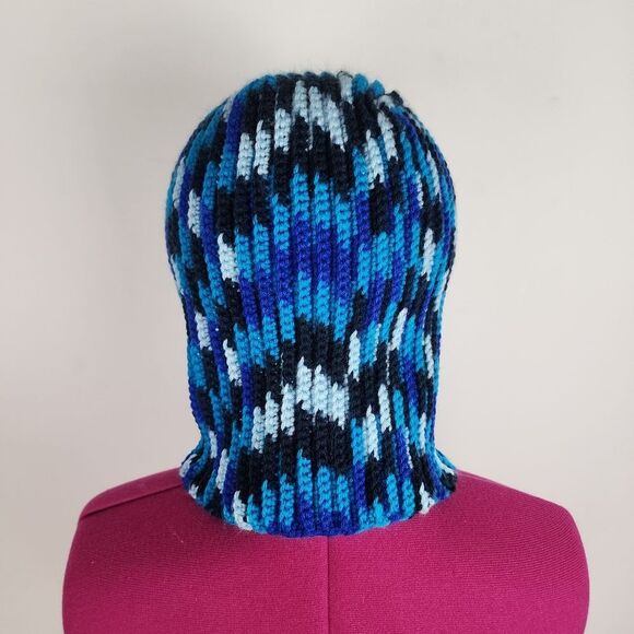 New Handmade Crochet Ribbed Balaclava Blue & Black Mask Hood Hats main image 8